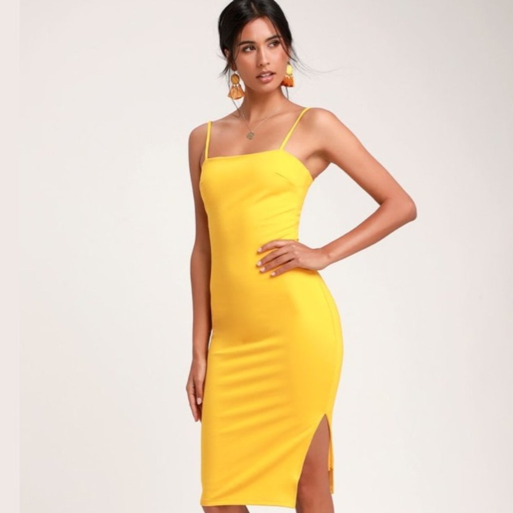 Lulu's Paulina Yellow Bodycon Midi Dress